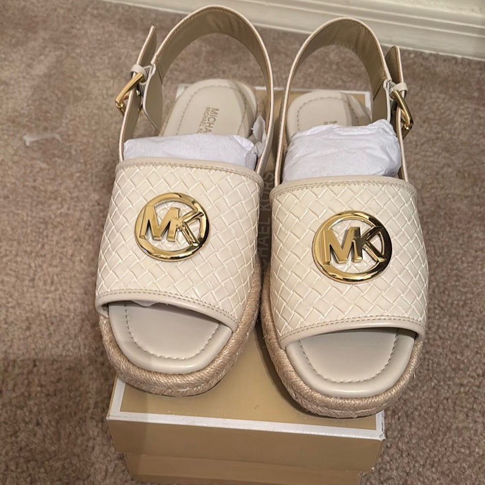 Michael Kors Cream Espadrilles with Gold Logo